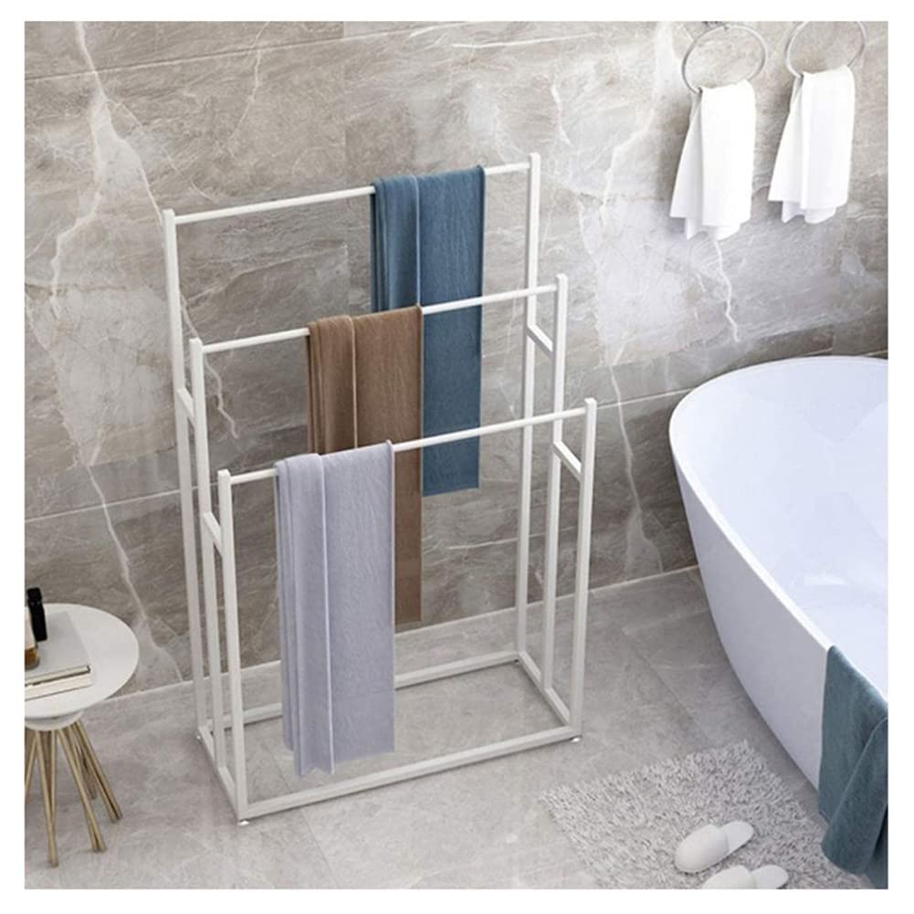 Portasciugamani da Terra, portasciugamani da Bagno in Metallo da Solo per Bagno, Lato Piscina, Uso Interno ed Esterno/Bianco (Bianco)