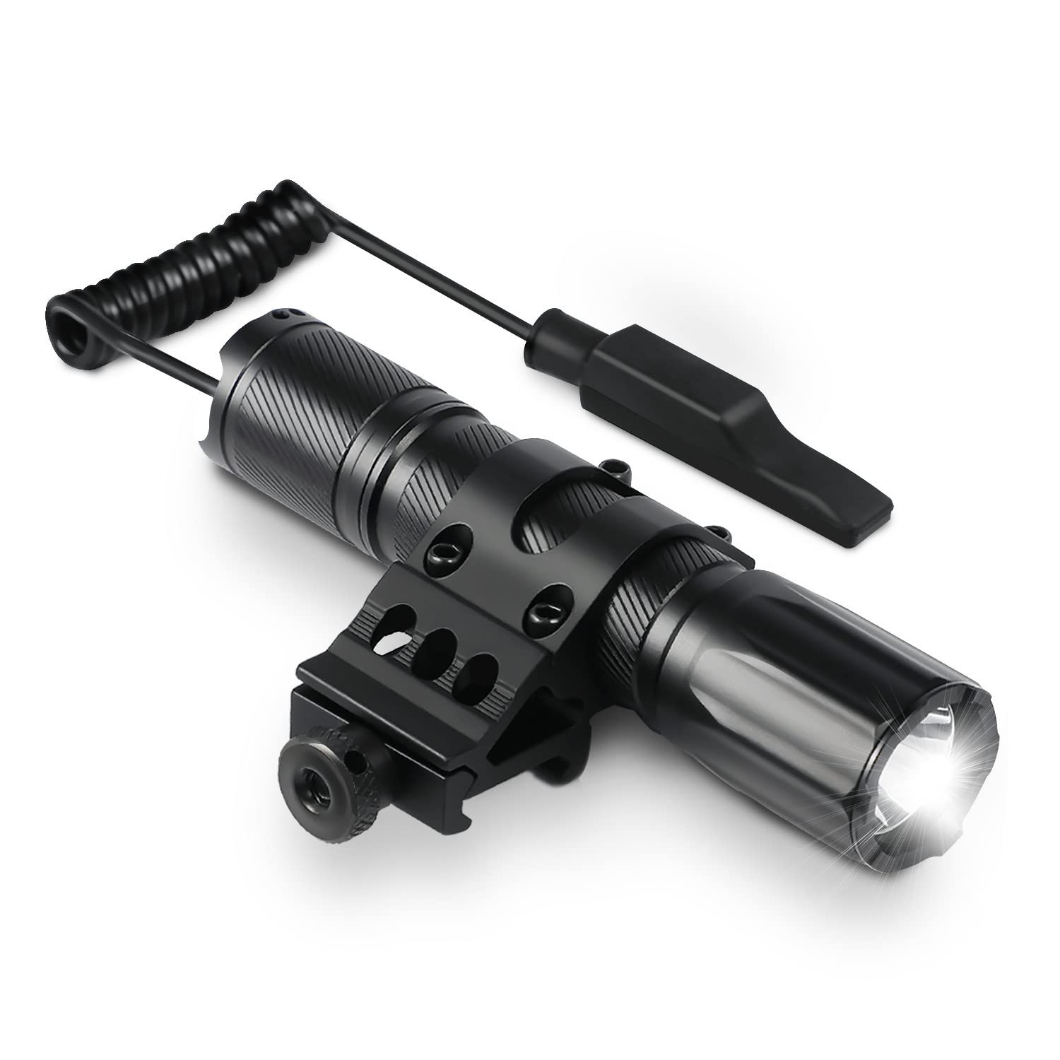 ULTRAFIRE1600 High Lumen Tactical Flashlight LED Hunting Weapon Light with Picatinny Mount and Pressure Switch,Single Mode Mini LED Flashlight for Night Hunt Hog, Camping, Hiking