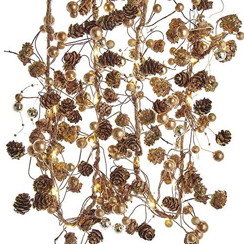 Kurt S. Adler 6-Foot Battery-Operated Gold Pinecone and Berry Rope Garland