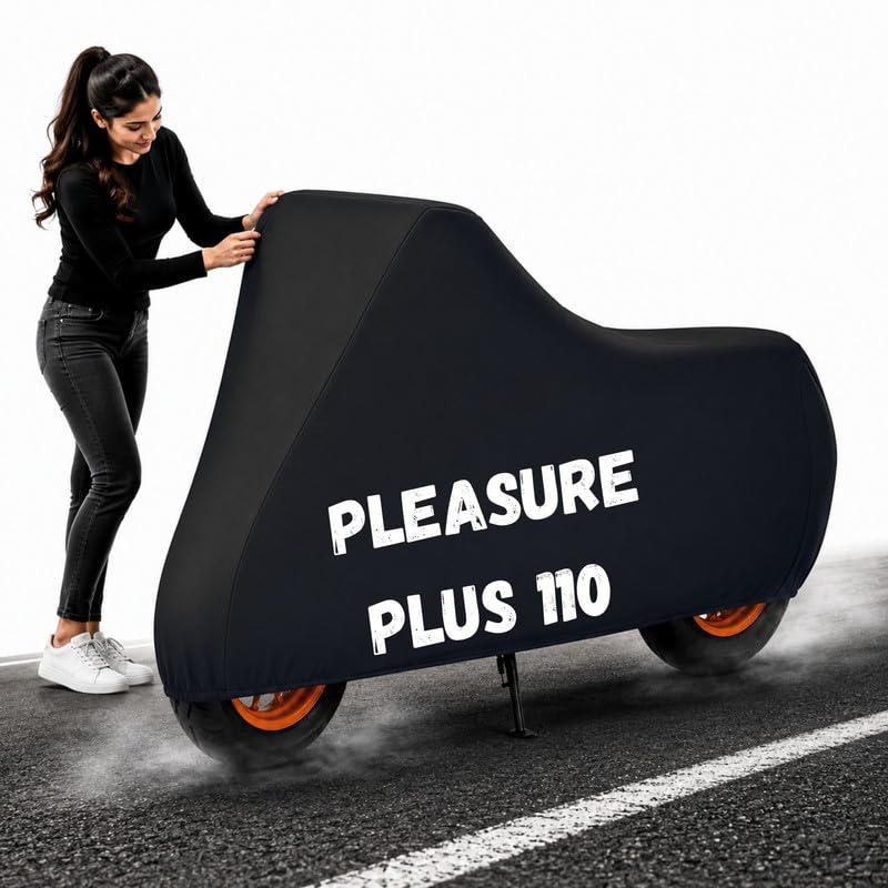 Image of POWERFULL Scooty Body Cover for Pleasure Plus 110 Dustproof Scratchproof - 100% Waterproof Pleasure Plus 110 Cover for Two Wheeler, Outdoor Full Motorcycle Cover with UV, Duty, Rain Protection - Black
