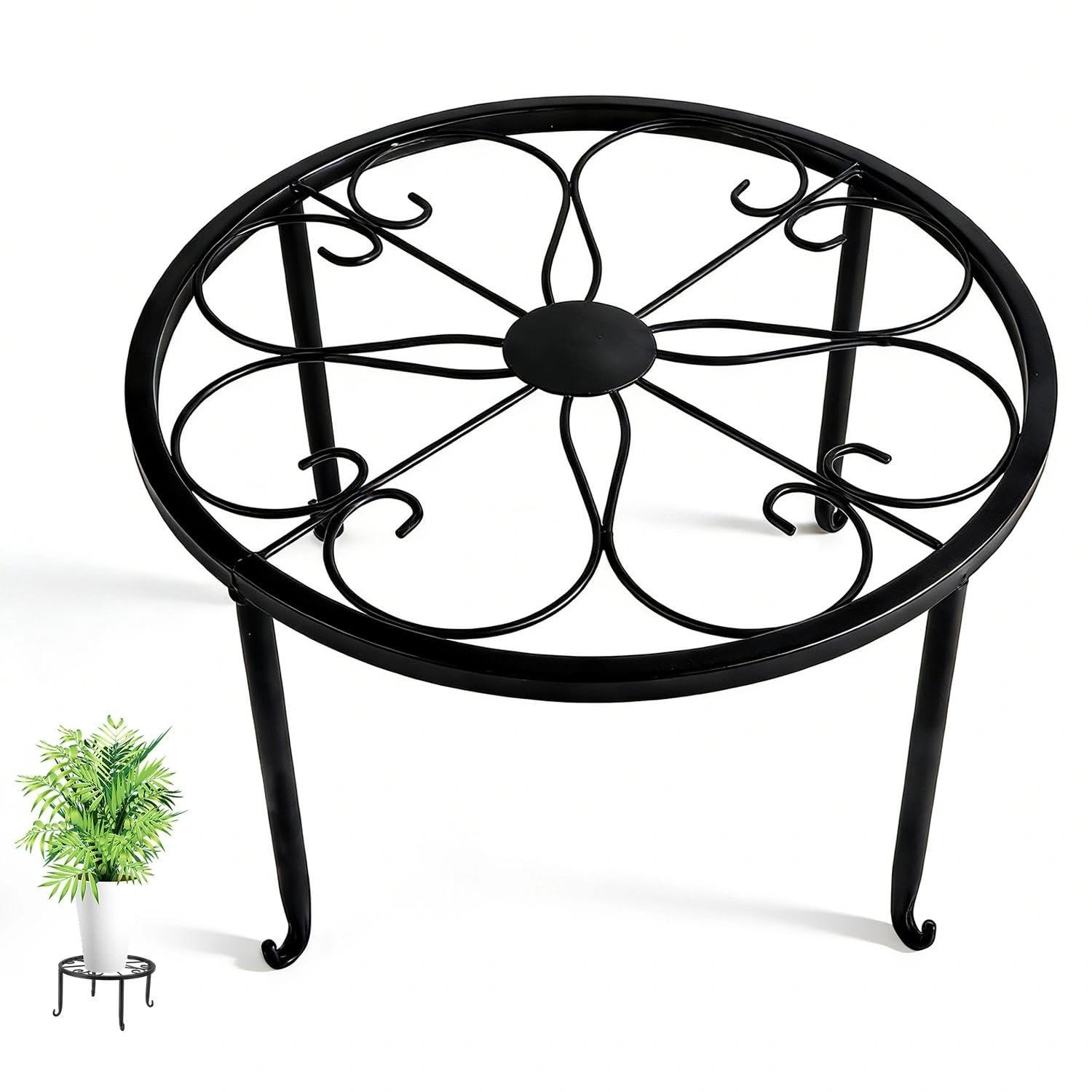 Tissting Support pour Plantes en Métal, Jardinières D'intérieur et D'extérieur, Support Robuste pour Pots de Fleurs, Support pour Plantes en Fer à Une Seule Couche, Support pour Pots(Large-Le Noir)