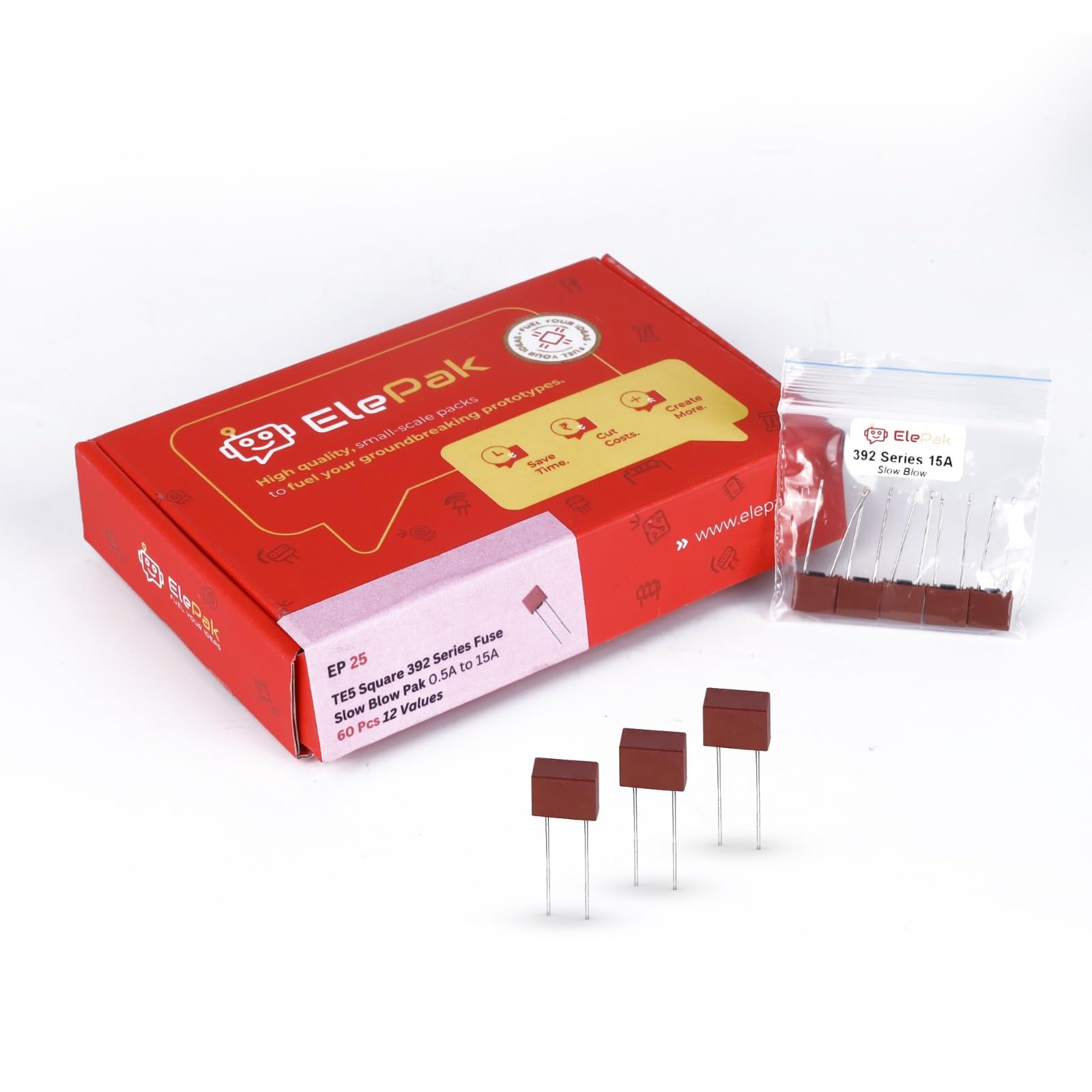 ElePak TE5 Square 392 Series Fuse Slow Blow Pak 0.5A to 15A 60 Pcs 12 Values-image-37