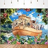 Glawry Noahs Ark Birthday Decorations Backdrop Photography 8Wx6H Feet Safari Animal Baby Shower Banner Jungle Sign Tropical Leave Woodland Wildlife for Newborn Party Decor Photo Booth Props Supplies