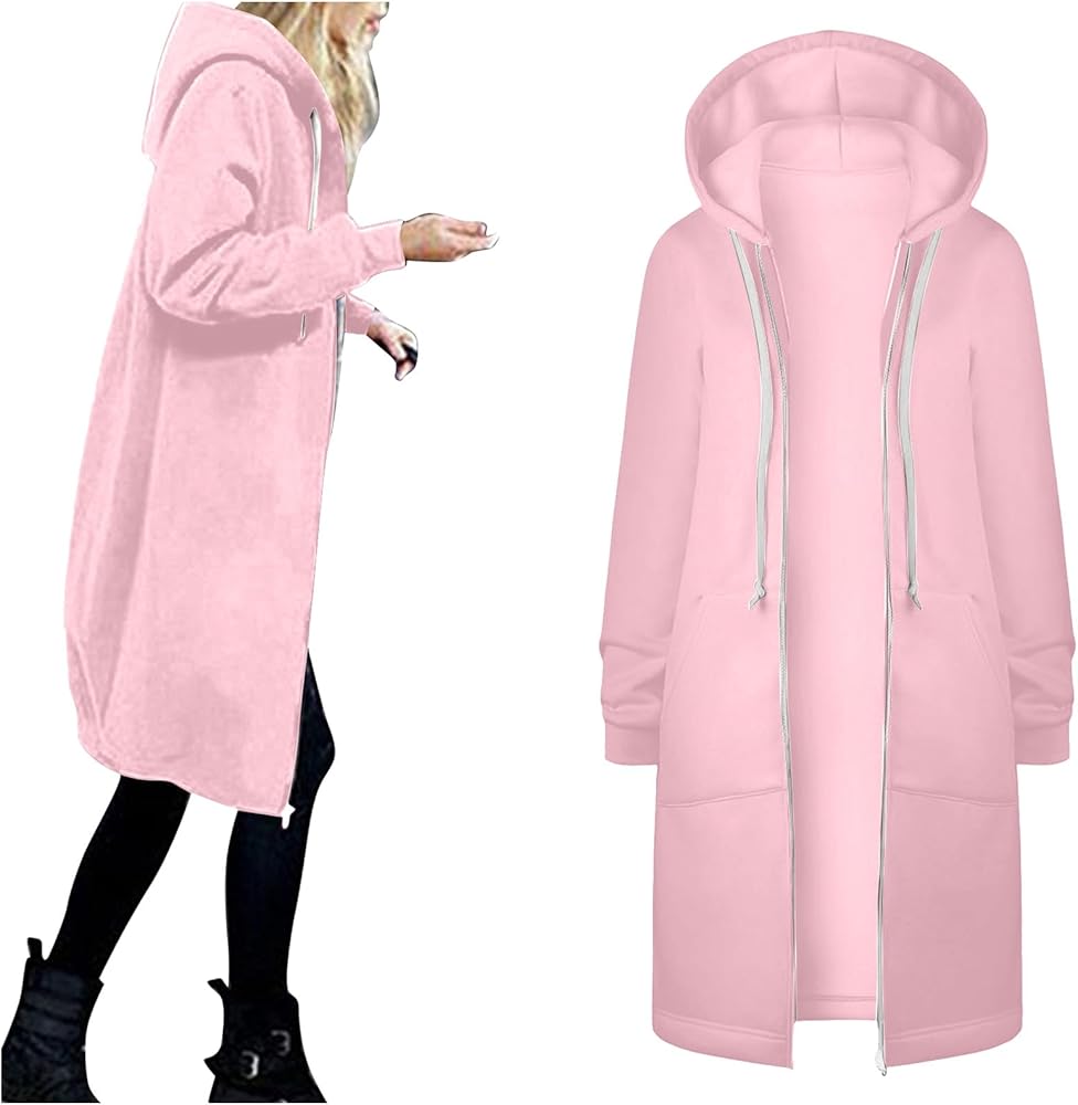 Women's Oversized Hoodies Zip Up Knee Length Hooded Sweatshirt