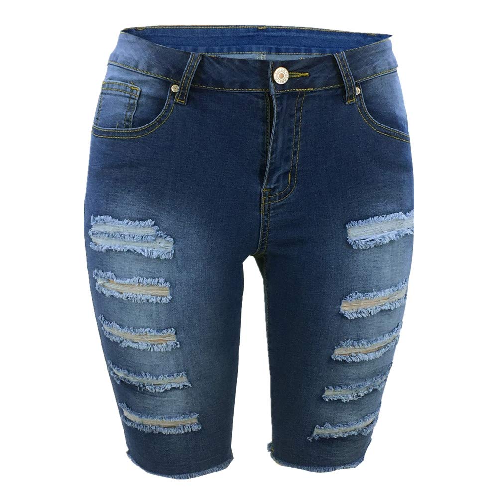 2019 Women Summer Hole Tassel Jeans Tight Slim Five Pants