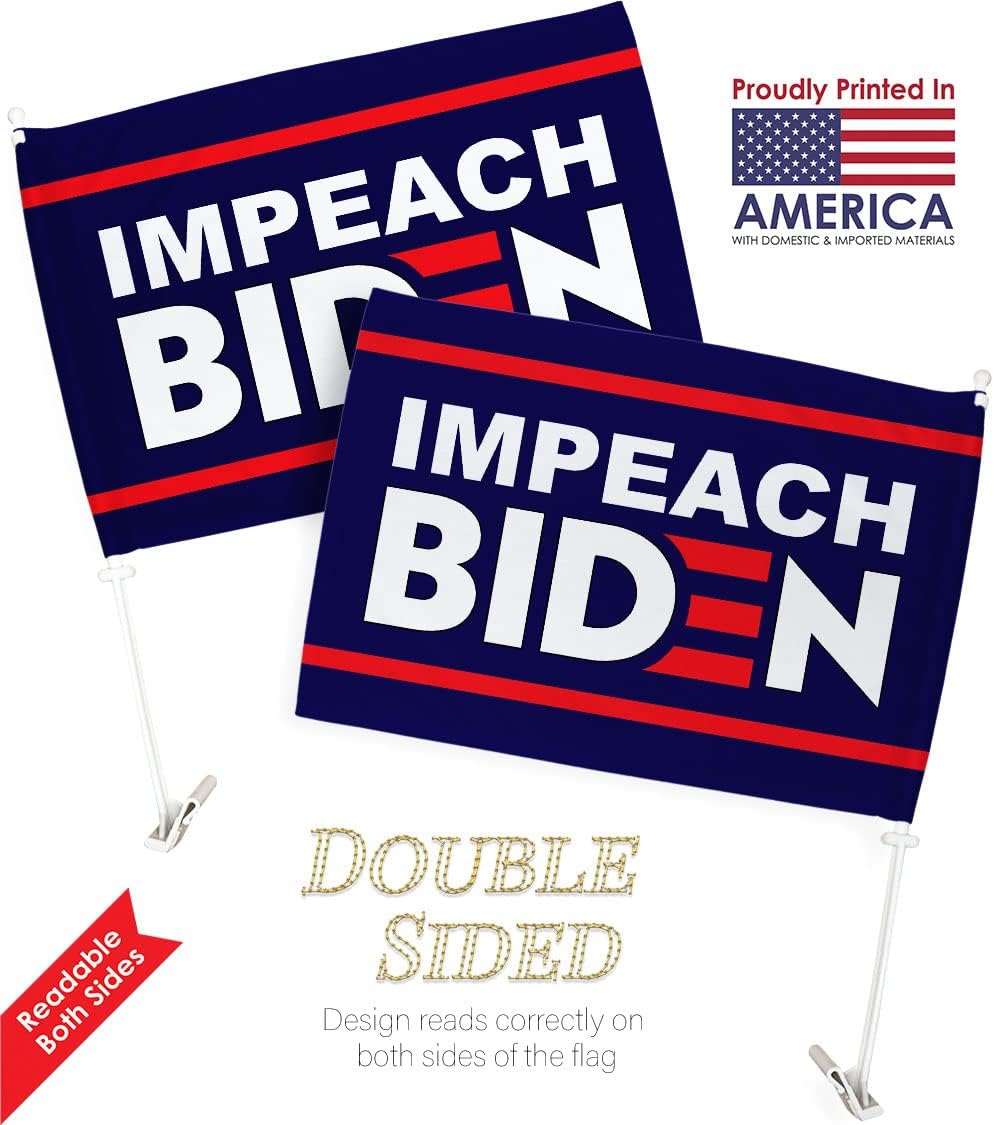Trump Flag Impeach Biden Car Flag Vehicle Auto Window Decor Mount Bracket Clip on Small Tapestry Pro Trump 2024 MAGA Bandera para Carros Outdoor Pole Accessories, Made in USA