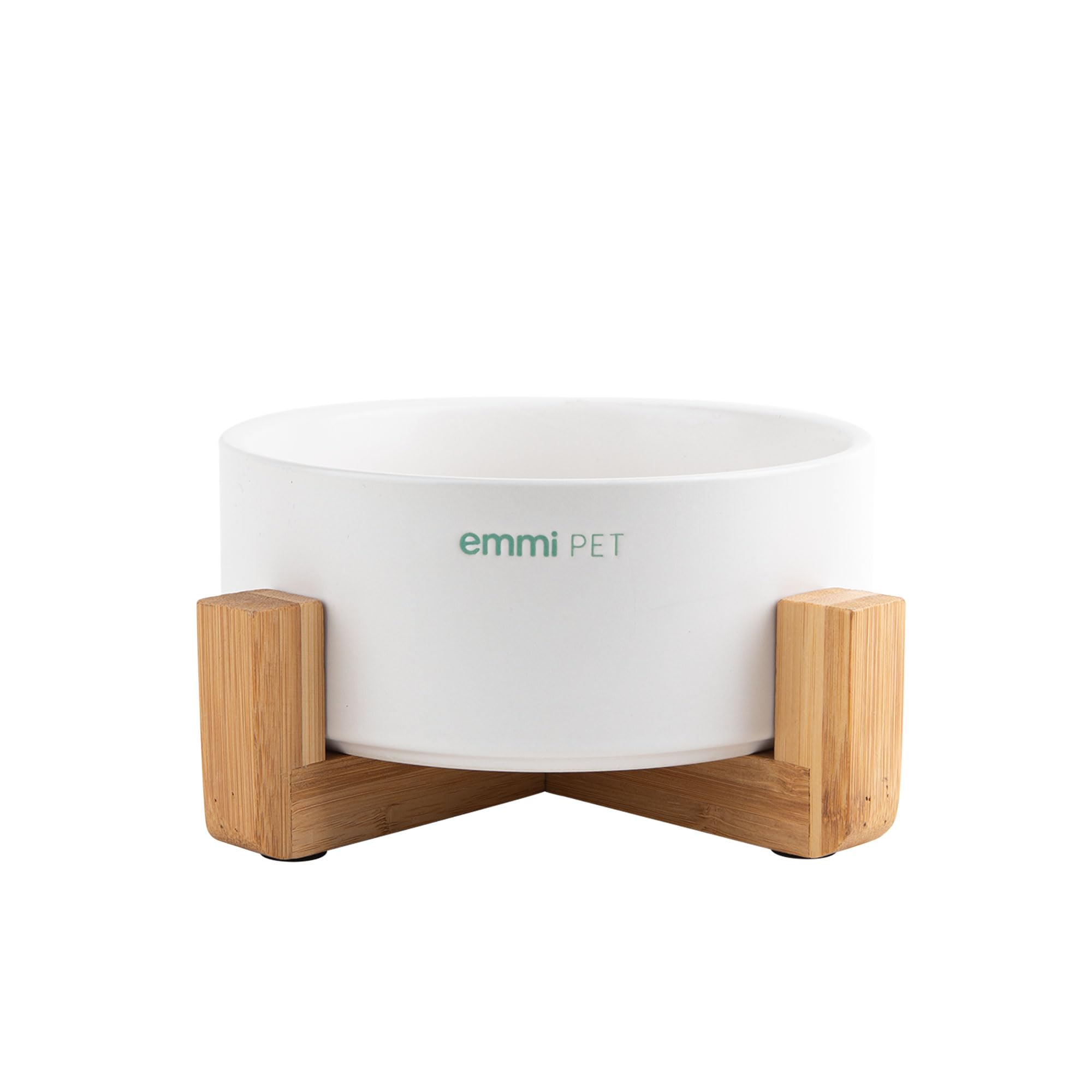 emmi-Pet Cuenco de cerámica con soporte de madera, comedero para perros y gatos, comedero para perros y gatos, comedero para perros pequeños y grandes, 750 ml