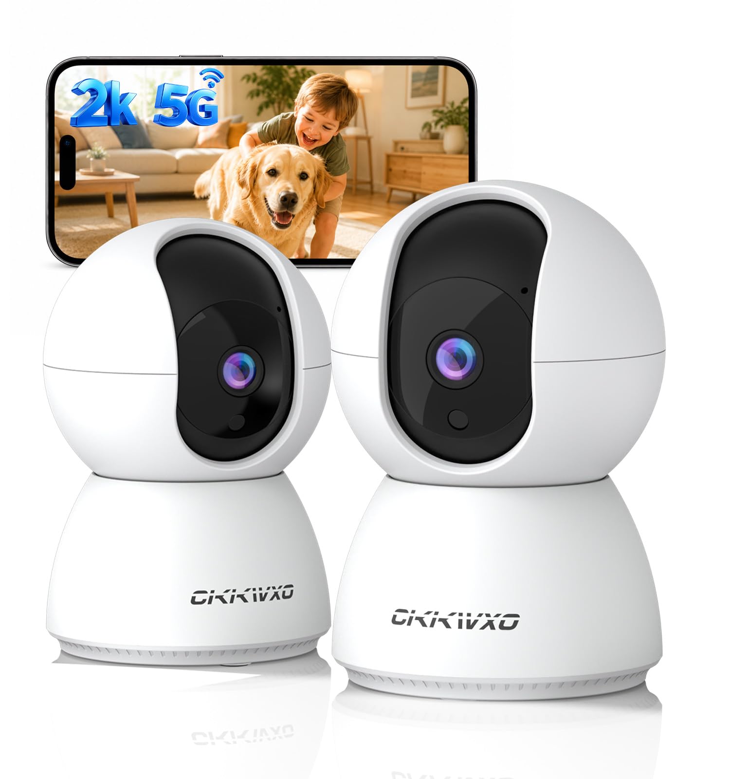 2K (3MP) Camara Vigilancia WiFi Interior 2.4/5GHz Cámaras de Vigilancia con PTZ, Detección de Movimiento, Visión Nocturna, Audio Bidireccional, Alexa (2Pack)