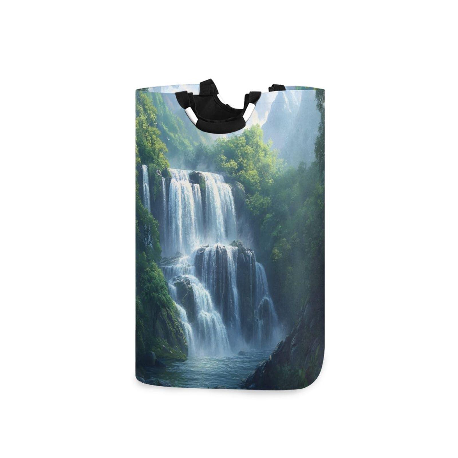 Jihqo Laundry Hamper Basket Waterfall Picturesque Scenery Collapsible Nursery Storage Bin Waterproof Clothing Baskets for Home Bedroom Bathroom Washing Room
