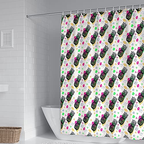 KnSam Duschvorhang, Badezimmer Dekoration Ananas Polyester Dekorativer Duschvorhänge Wasserdicht Duschvorhänge Wald Vorhang Aufhänger Schwarze Fuchsie 90X180cm