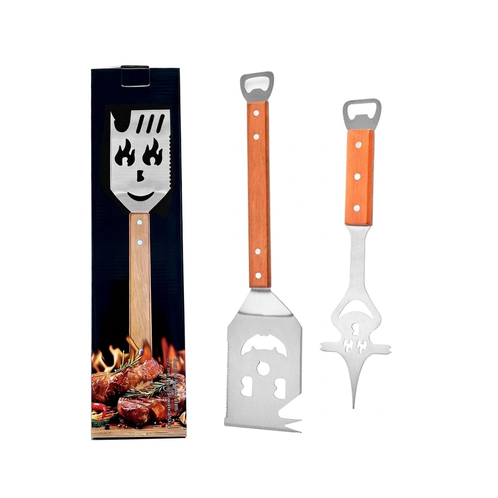 BBQ Tool Set - 8 In 1 Multifunction BBQ Tool And 6 In 1 Grill Fork Set, Stainless Steel Barbecue Utensils Kit With Bottle Opener For Camping Garden Outdoor Cooking BBQ Gifts For Men