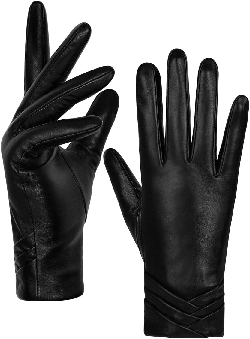 GSG Womens Leather Gloves Driving Touchscreen Warm Nappa Texting Winter Wool Knitted Liner - Image 9