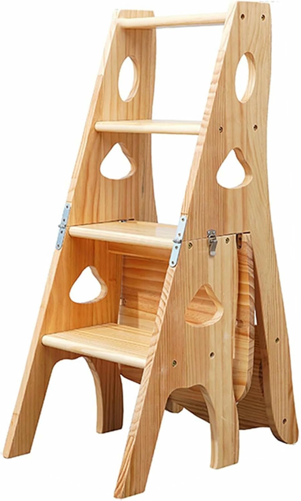 Escalera de exhibición y silla plegable de madera con carga de 332 libras