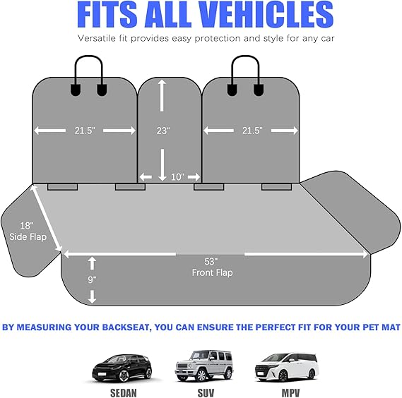 Yonktoo Dog Car Seat Cover for Back Seat, Car Seat Cover 60/40 Split Bench for Family Car, Compact SUV, MPV - Standard - 53 W