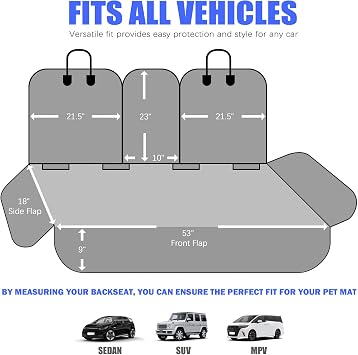 Yonktoo Dog Car Seat Cover for Back Seat, Car Seat Cover 60/40 Split Bench for Family Car, Compact SUV, MPV - Standard - 53 W