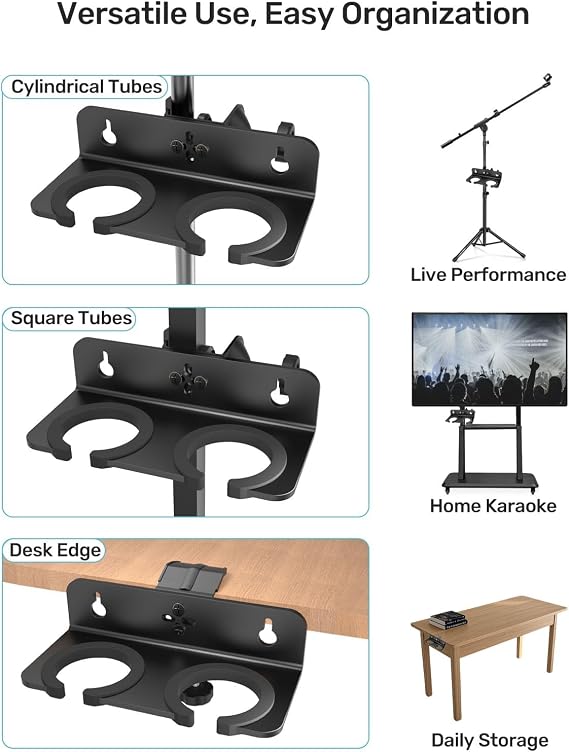 Multi Microphone Holder, Mount on Mic Stand & Desk Edge & Wall