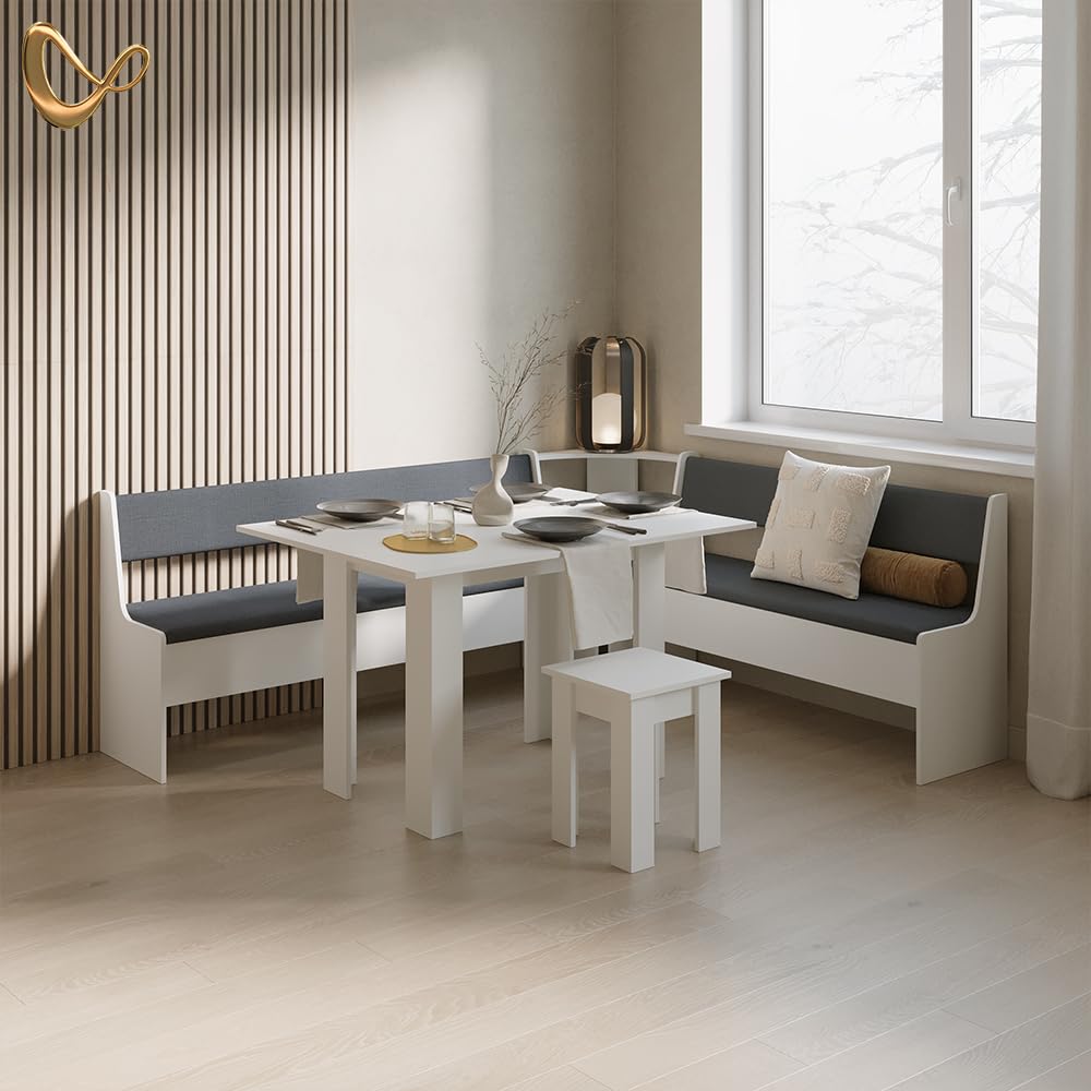 Livinity Panca ad angolo Tiberio, Bianco, 41.5 x 136.6 cm