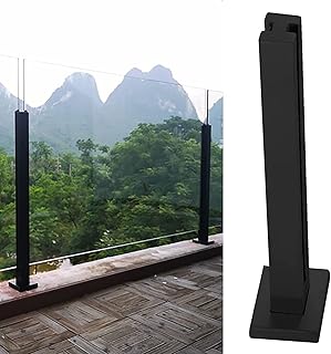 Garden Deck Stairway Fencing Clamp Posts Black Glass Railing Post Square, Swimming Pool Glass Guardrails, Indoor Outdoor Balcony Glass Fence Clamp, Deck &amp; Hotel Guardrail ( Color : Mid Post , Size
