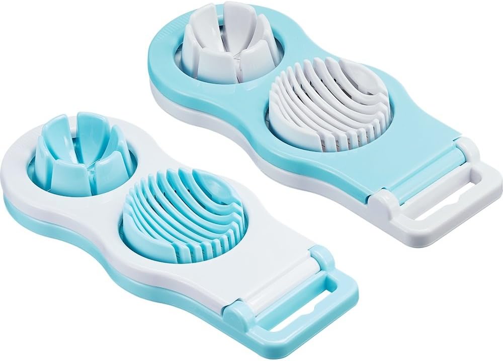 One Egg Slicer 2 in 1 Tool with Stainless Steel Wires - Makes Round and Wedge Slices - Great for Eggs and Small Fruits (Comes with 1 Egg Slicer and Color Varies) - YUM DUM