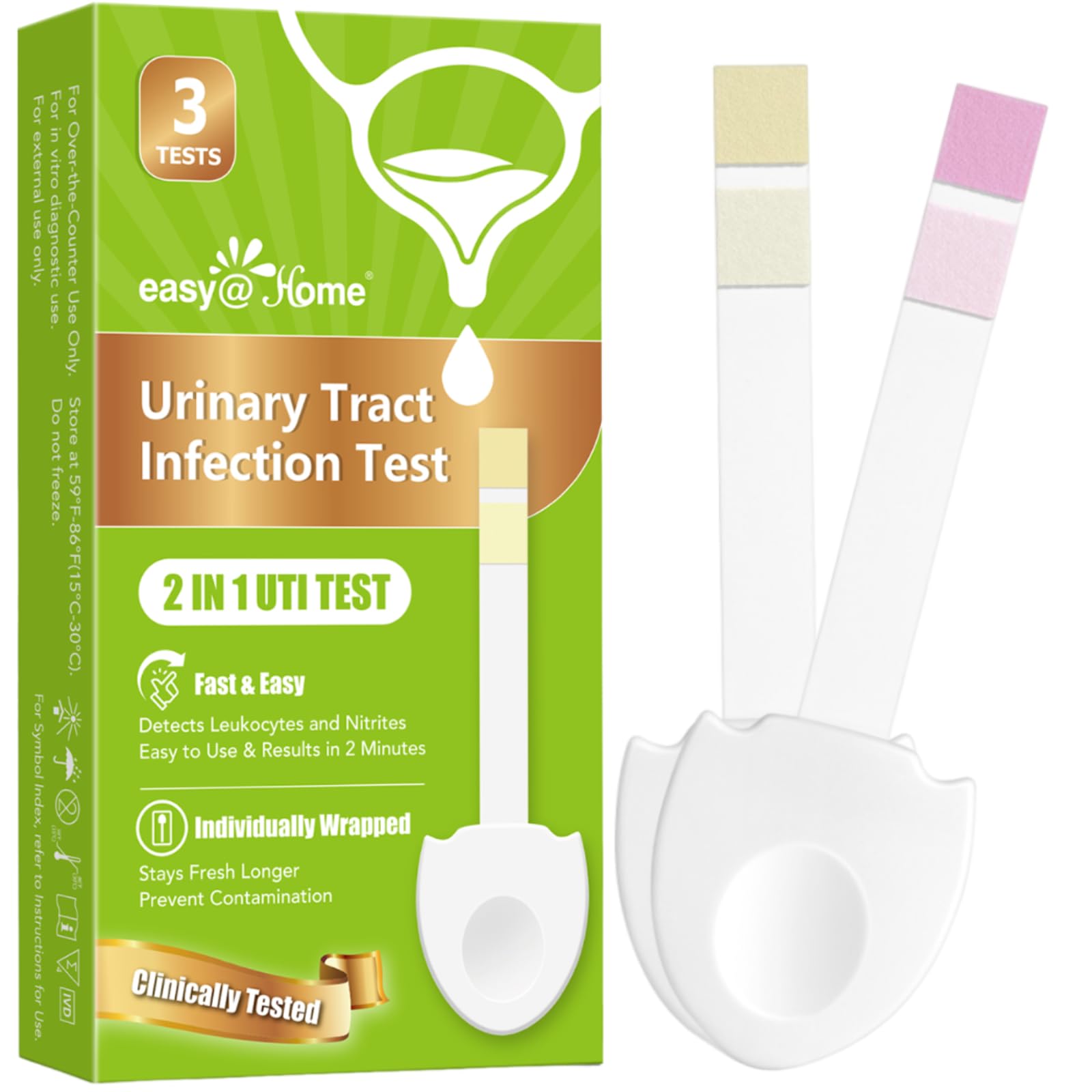 Easy@Home UTI Test Strips: 3 Pack UTI Test Kit for Women Men, 2-in-1 Instant Urinary Tract Infection Tests Urinaires Bandelettes, Accurate Results in 2 Min -#UTI-EZU-102:3