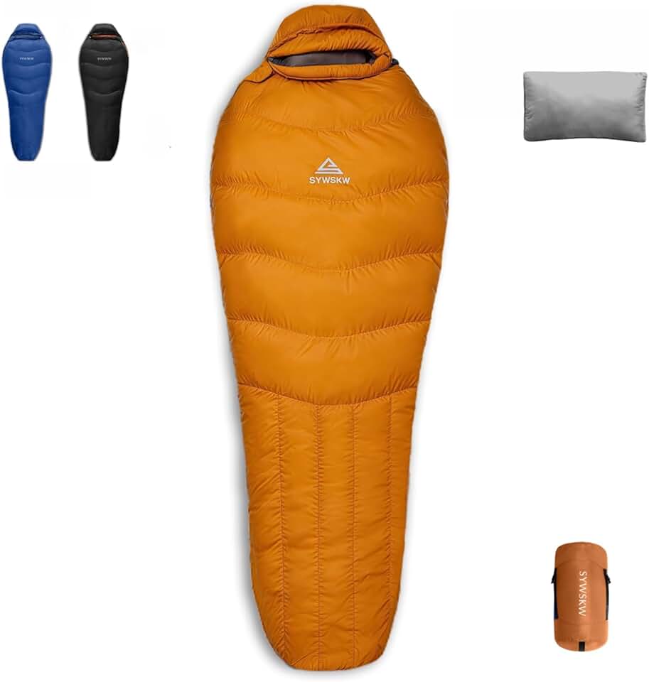 Saco de dormir de plumas com travesseiro para mochila, saco de dormir de 220 x 85 cm (220 x 85 cm) para adultos, jovens acampamentos e caminhadas ao ar livre com penas de pato de 680 FP