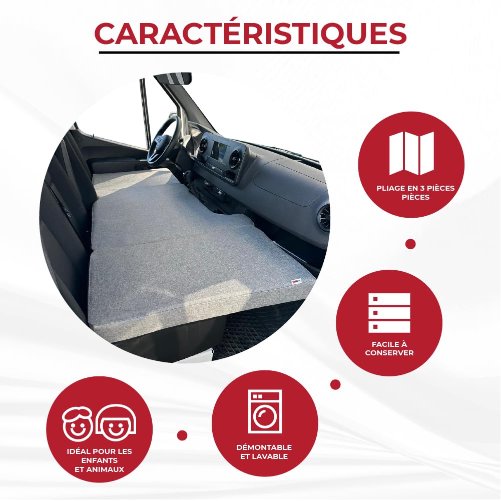 K'Foam Matelas Pliable pour lit Avant de Camping-Car Mercedes Sprinter (2018-2025), Couleur Grise