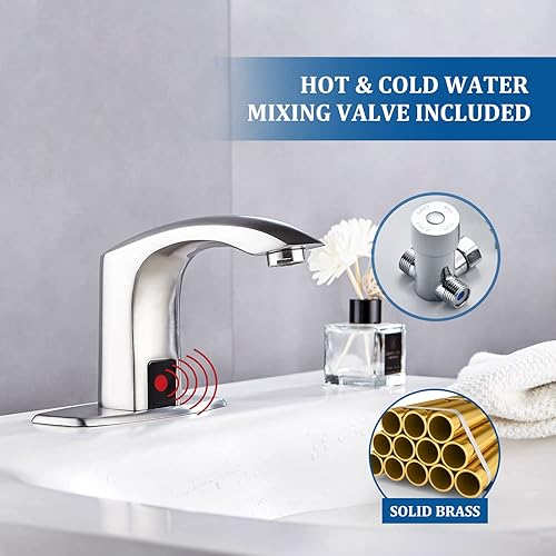 Miniatura 2 de Sensor automático sin contacto grifo del lavabo del baño caliente y frío cubierta de mezclador de placa incluida, níquel cepillado