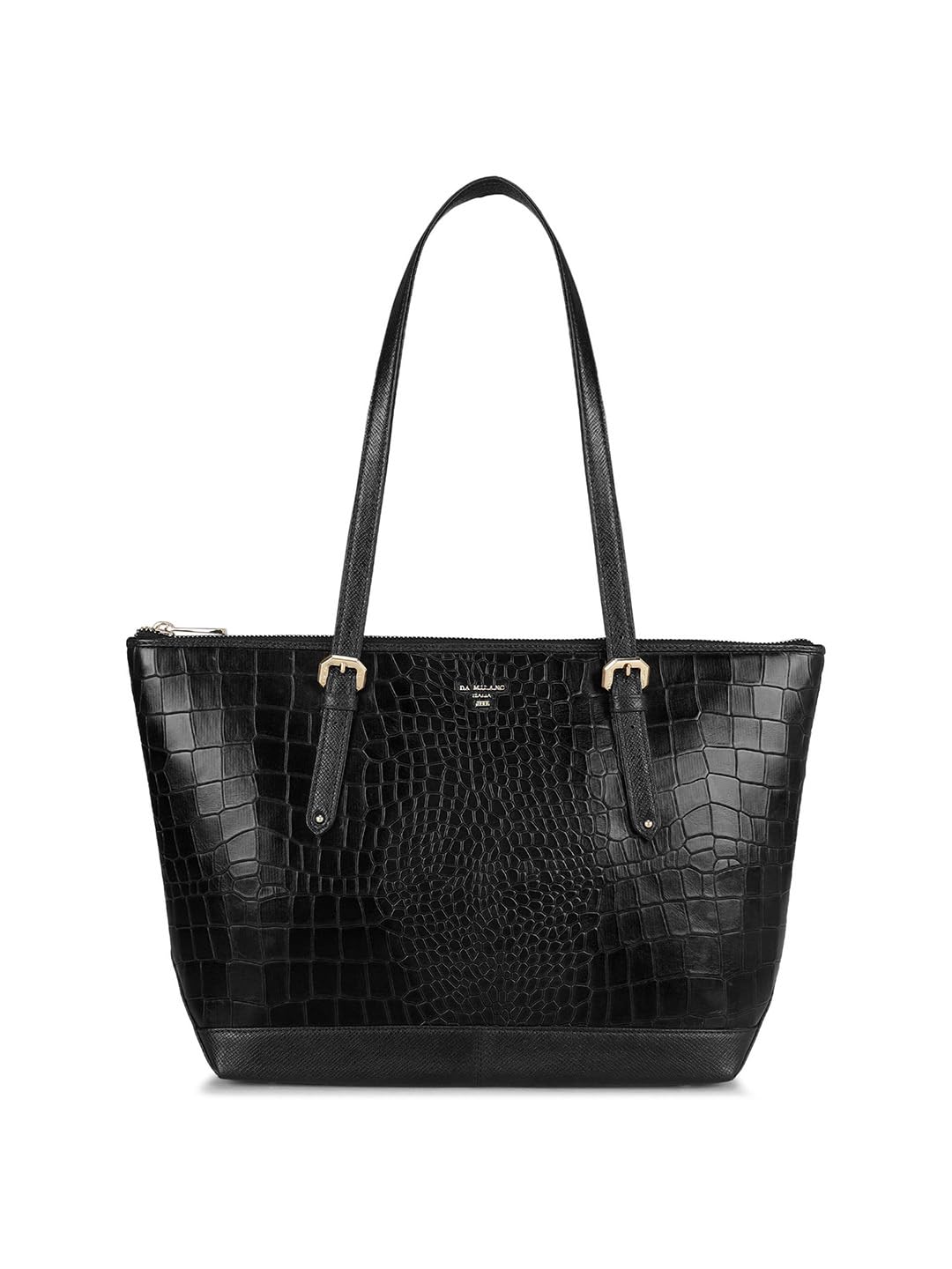 Women's Leather Tote Bag – Black | Genuine Leather Large Handbag with Zipper Closure & Multi-Pockets | Dual Texture Utility Tote Bag