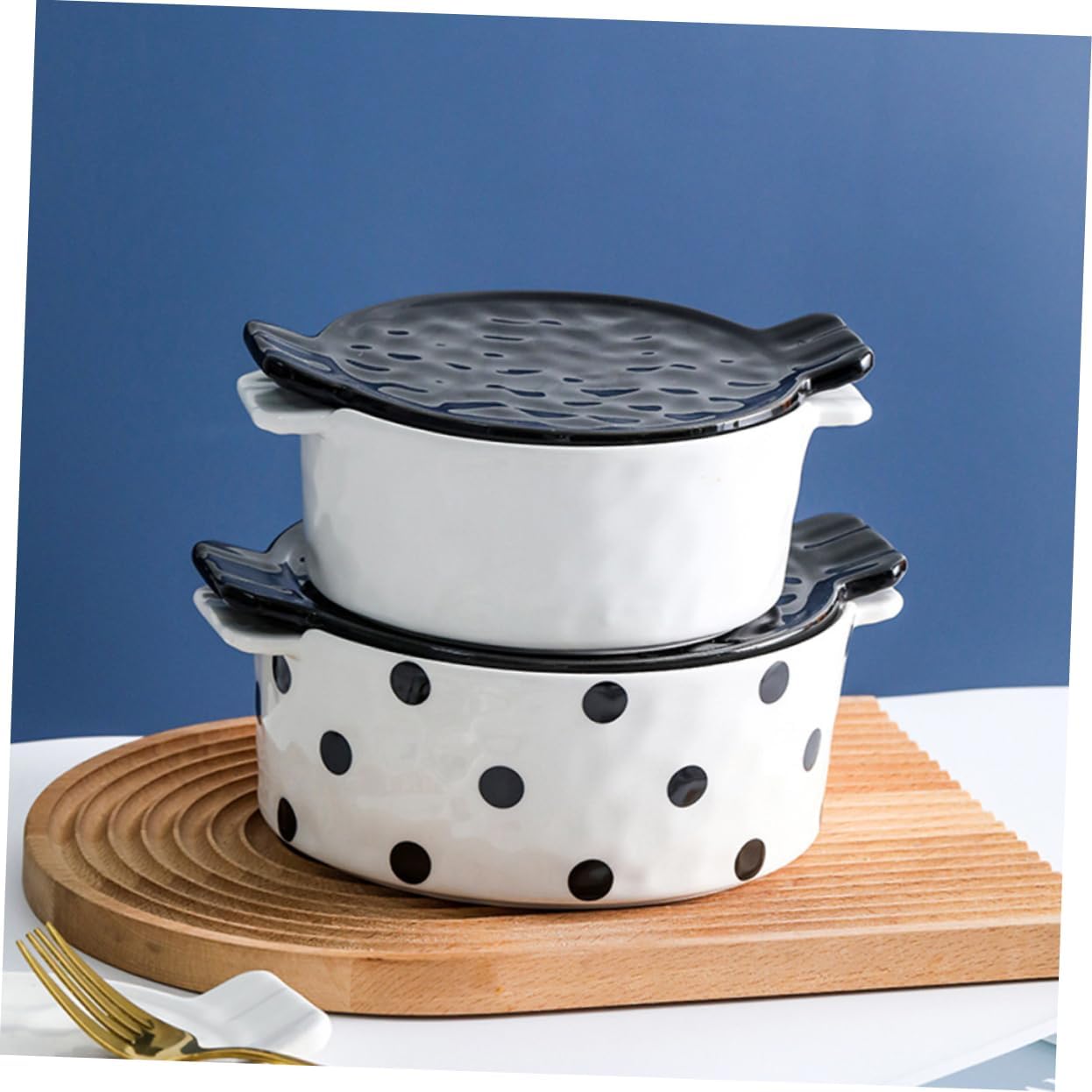 Black Dot Ceramic Baking Pan Lid Jelly Pan Oven Tray Baking Dish Soup Bowl Dessert Storage Fruit Holder Multi-functional Easy to Clean