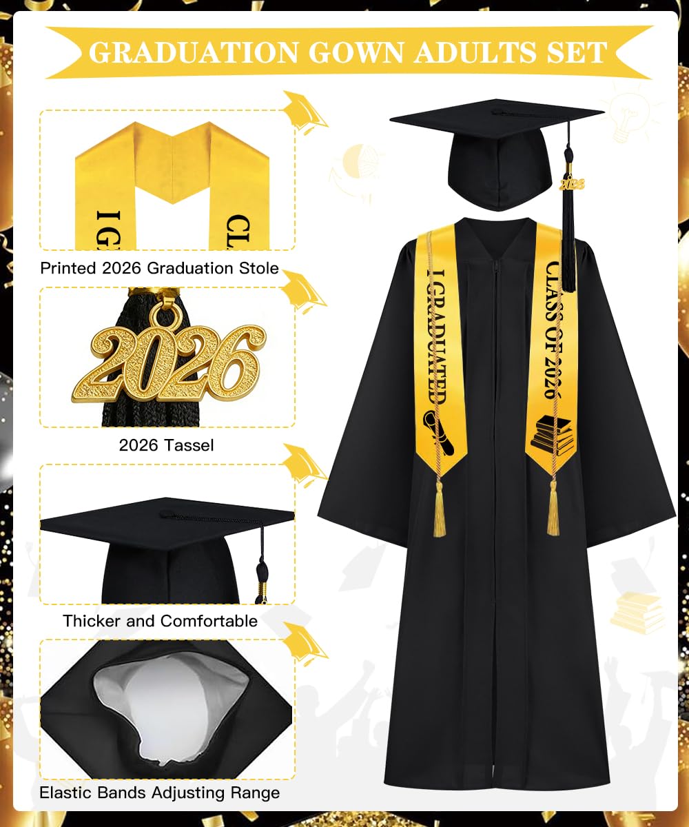 Juego de Toga y Birrete Graduación 2026 para Adultos, Toga y Gorra de Graduación Unisex con Borla y Banda, Toga Graduación para Universidad, Bachillerato y Escuela Secundaria