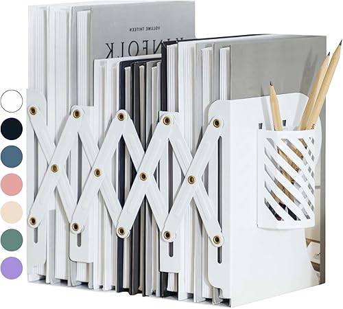 Miniatura 11 de Sujetalibros Kingsmile, sujetalibros ajustables para estantes, sujetalibros de metal para libros pesados, organizador de tope de libros con porta