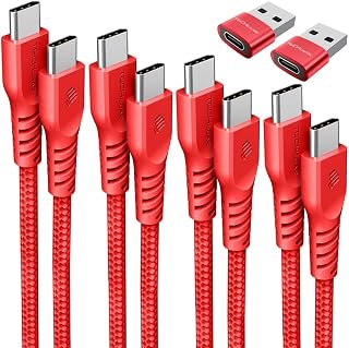 TECHGEAR USB C to USB C Cable (6 Pieces, 30cm, 1M, 2M, 3m + 2x Adapter) 60W Braided Type C, Charging Cable Fast Charging, Compatible with iPhone 15, iPad Pro, MacBook Pro, Samsung S24/S23/A14