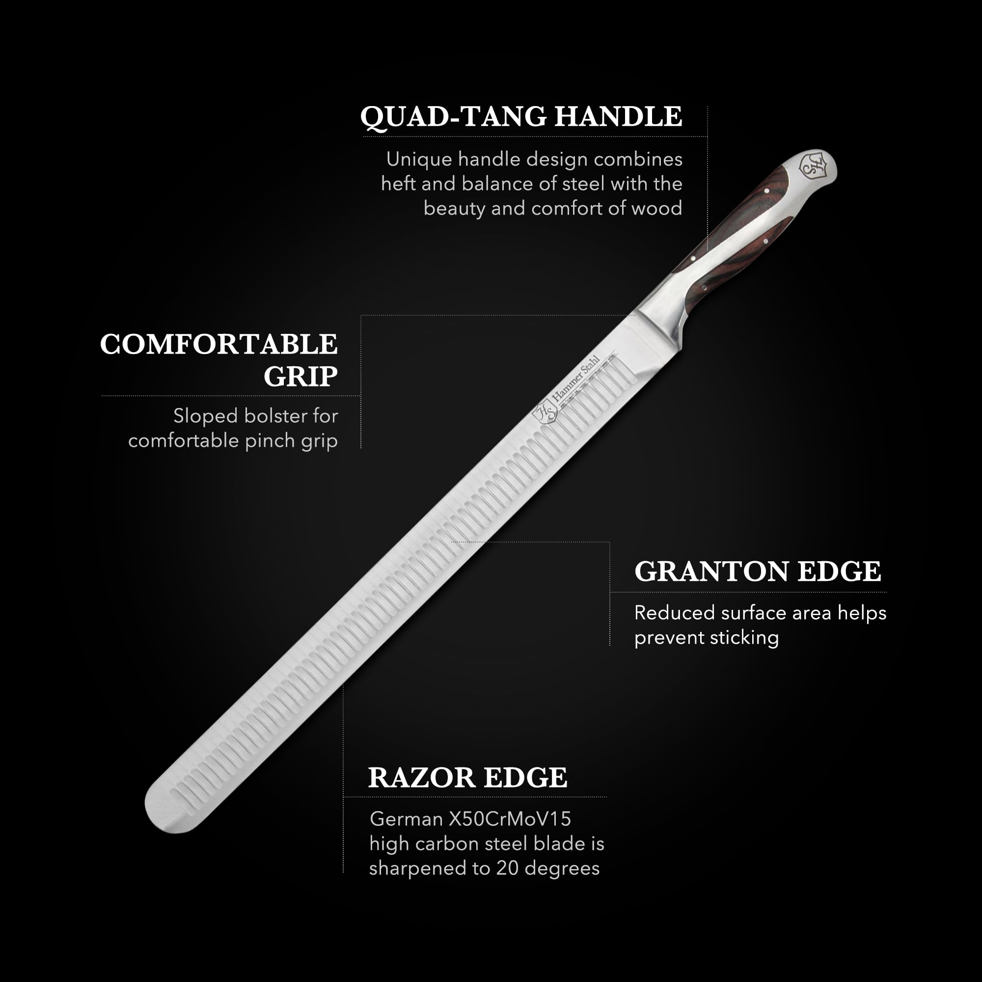 Hammer Stahl 14 Inch Slicer | German Forged High Carbon Steel | Brisket Slicing Knife with Ergonomic Quad-Tang Pakkawood Handle & Gift Box — Amazon image 6