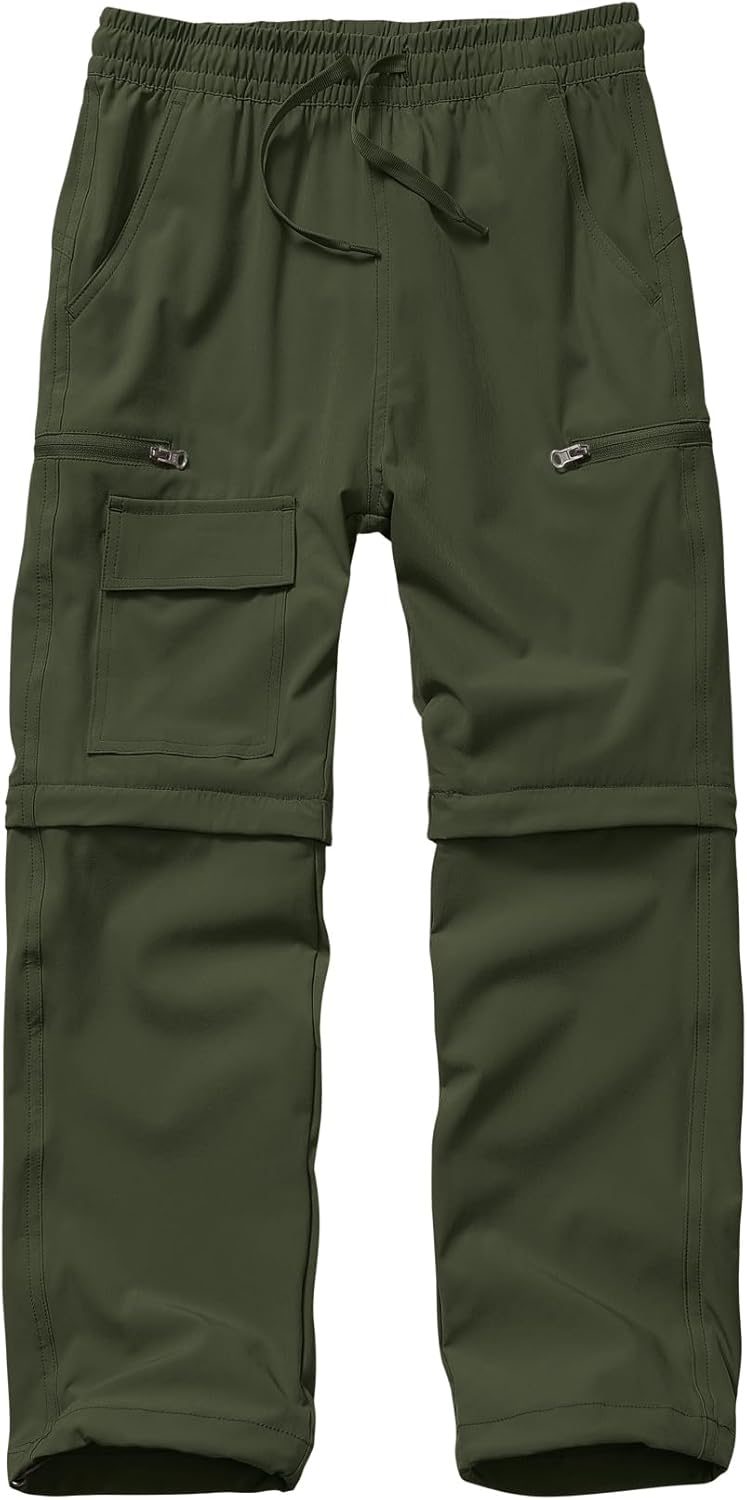 Boys Kids Hiking Cargo Pants, Youth Outdoor Quick Dry UPF 50 Lightweight Waterproof Safari Convertible Zip Off Pants