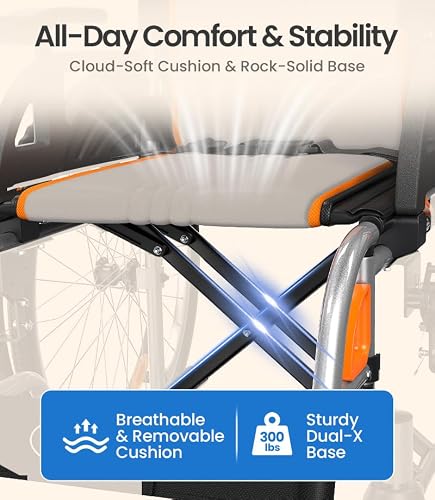 VOCIC Ultra Lightweight Wheelchair for Adults, 23lb Frame Portable Foldable Self-Propelled Wheelchairs for Seniors with Quick Release Wheels, Swing-Away Footrests,Flip-Back Arm, 300 lbs Gray