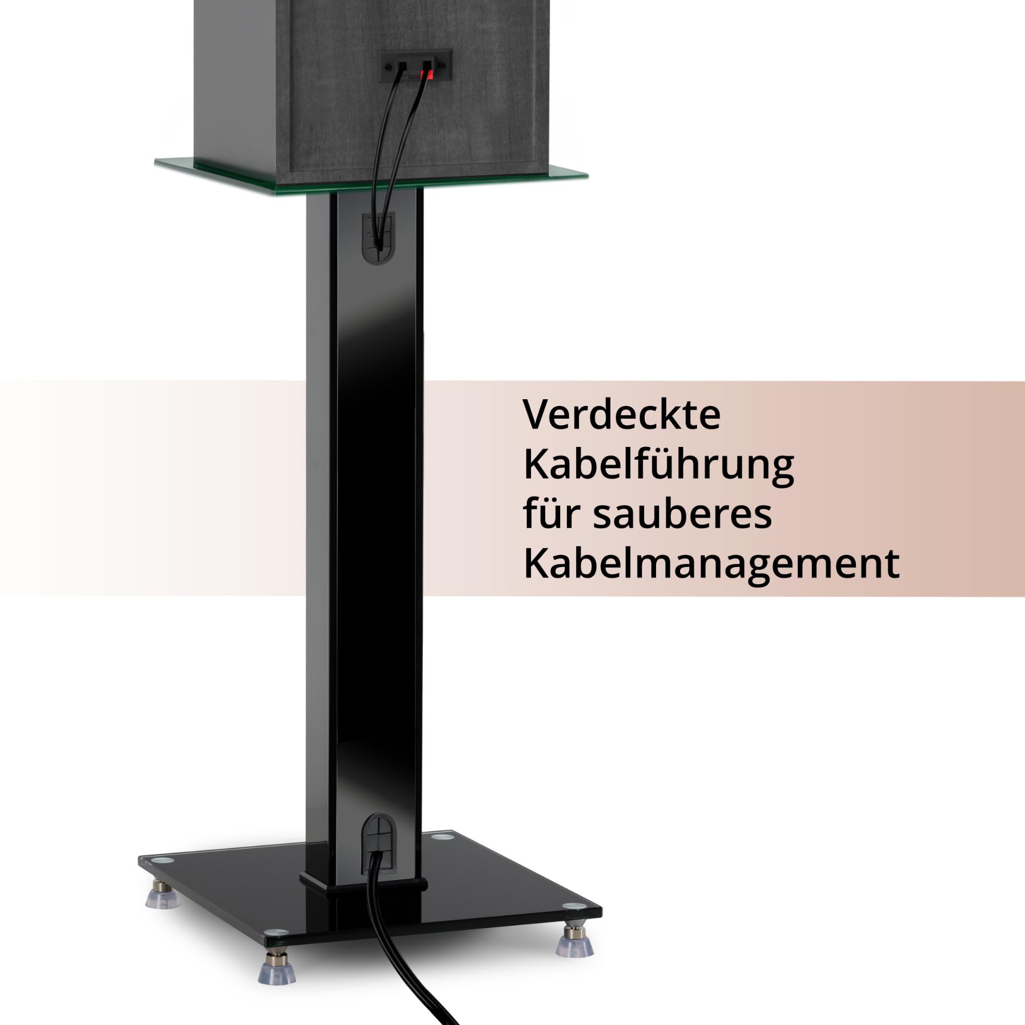 Pronomic SLS-282L BK supporti per diffusori: design elegante con 2 lastre di vetro, altezza regolabile 73 cm, portata 10 kg ciascuno, gestione cavi nascosta. Ideale per monitor o impianti Hi‑Fi. Nero