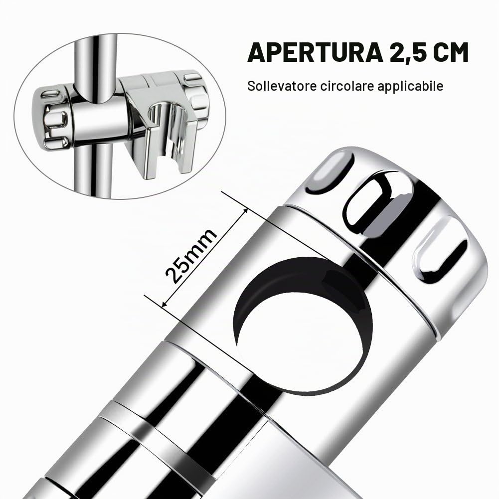 Staffa Supporto Doccia, Ricambio Doccia Orientabile Ricambio Staffa Universale per Soffione Doccino Barra Saliscendi Plastica ABS Diametro 25 mm Finitura Cromata