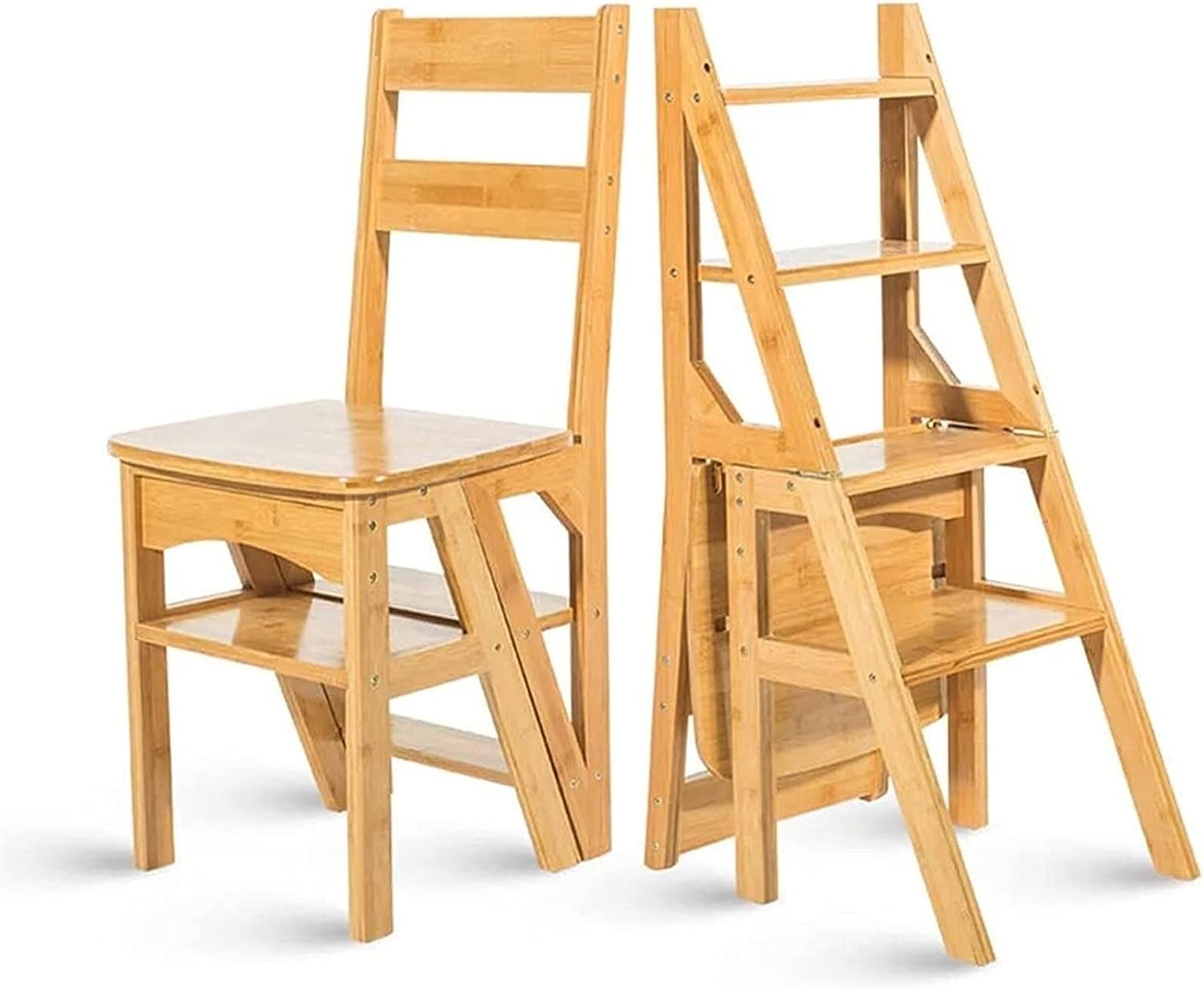 Taburete de 4 escalones con diseño plegable multifuncional y estructura de madera decorativa