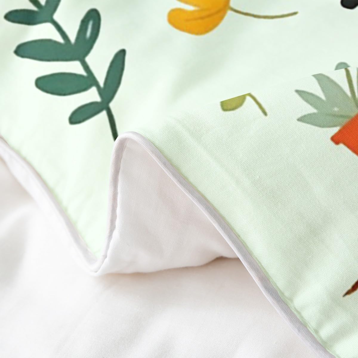 100% Baumwolle Dachshund Bettbezug 135x200,Grüne Wurst Hund Tröster Abdeckung, Lebendige Blumen Blumen Bettwäsche Set, Cartoon Welpe Haustier Bettbezug für Schlafzimmer Dekor, Weiche Atmungsaktive