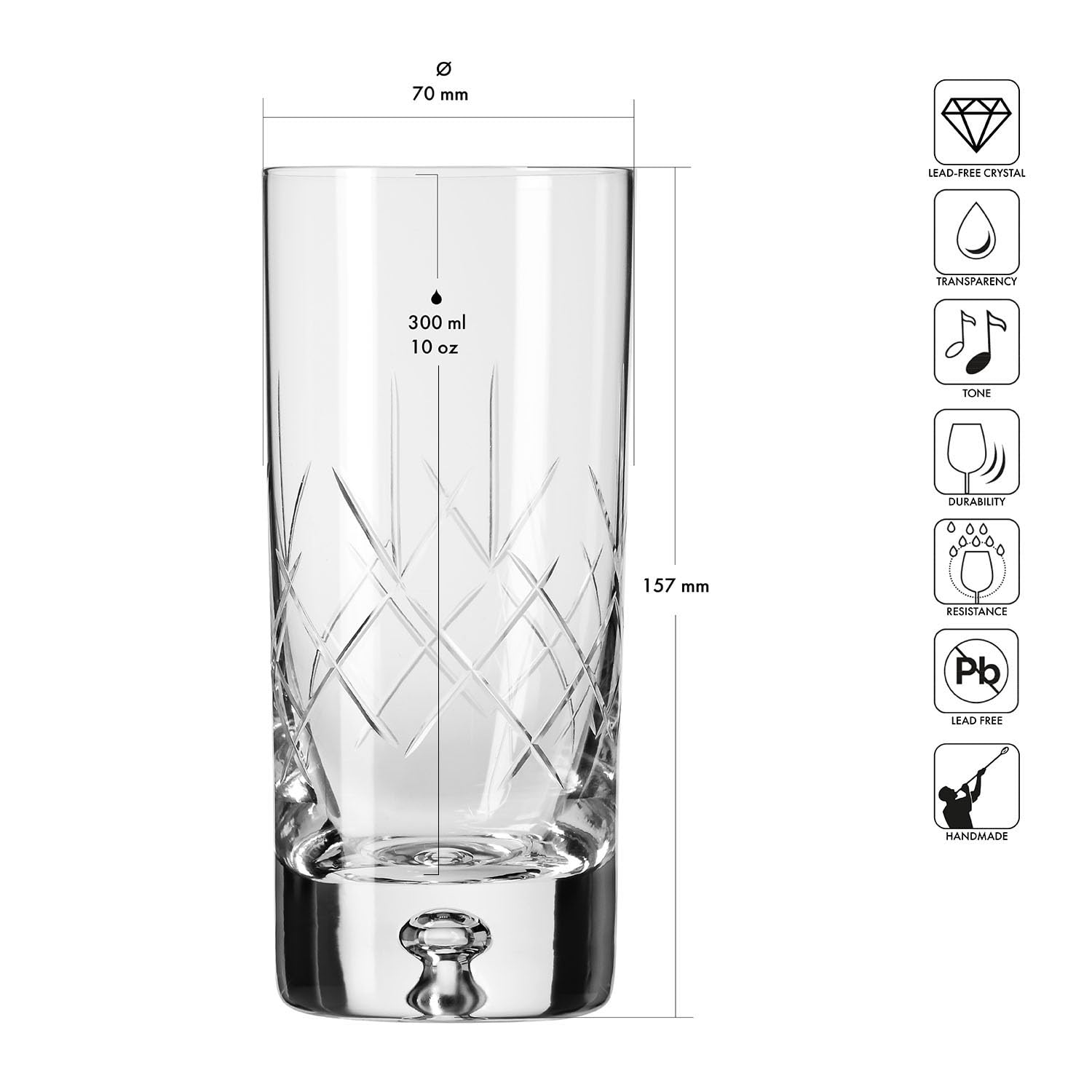 Krosno – Bicchieri per acqua, succhi e drink 300 ml – set da 4 pezzi – Collezione Saga – Vetro di cristallo – Realizzati a mano e incisi – Ideali come regalo