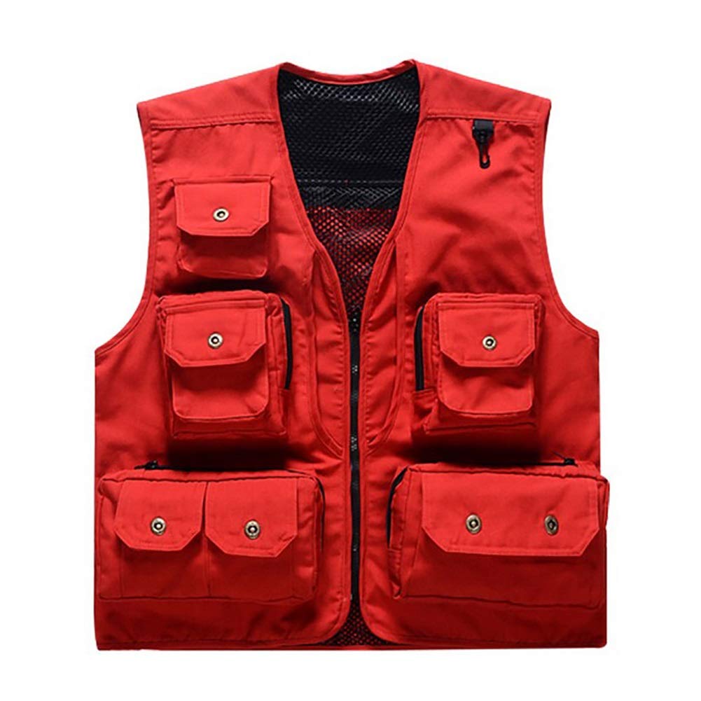 G&F Męska kamizelka, wielofunkcyjna, wędkarska, Gilet, fotografia, odzież robocza, na kemping, wędrówki, podróże, składana M-3XL (kolor: czerwony, rozmiar: XL)