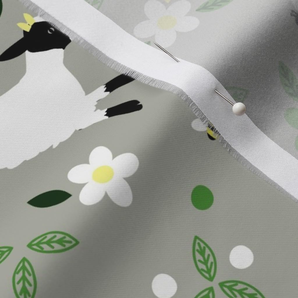 Spoonflower Fabric - Goat, Frolic, Farm, Yellow, Green, Gray, Country, Animal, Nursery, Printed on Organic Cotton Sateen Fabric by The Yard - Sewing Quilting Apparel Home Decor