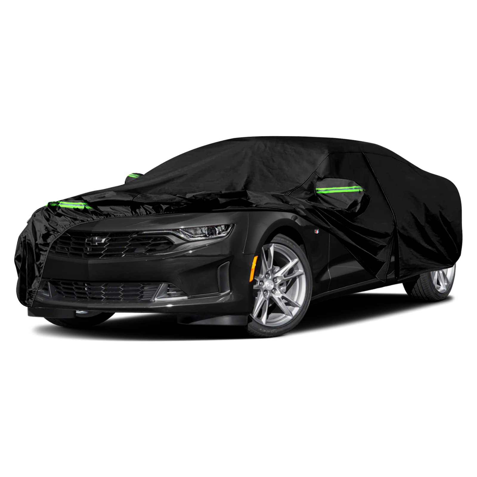 Waterproof Car Cover Compatible with Chevy Camaro 2010-2023, 210T All Weather Black Car Covers with Zipper Door for Snow Rain Dust Protection