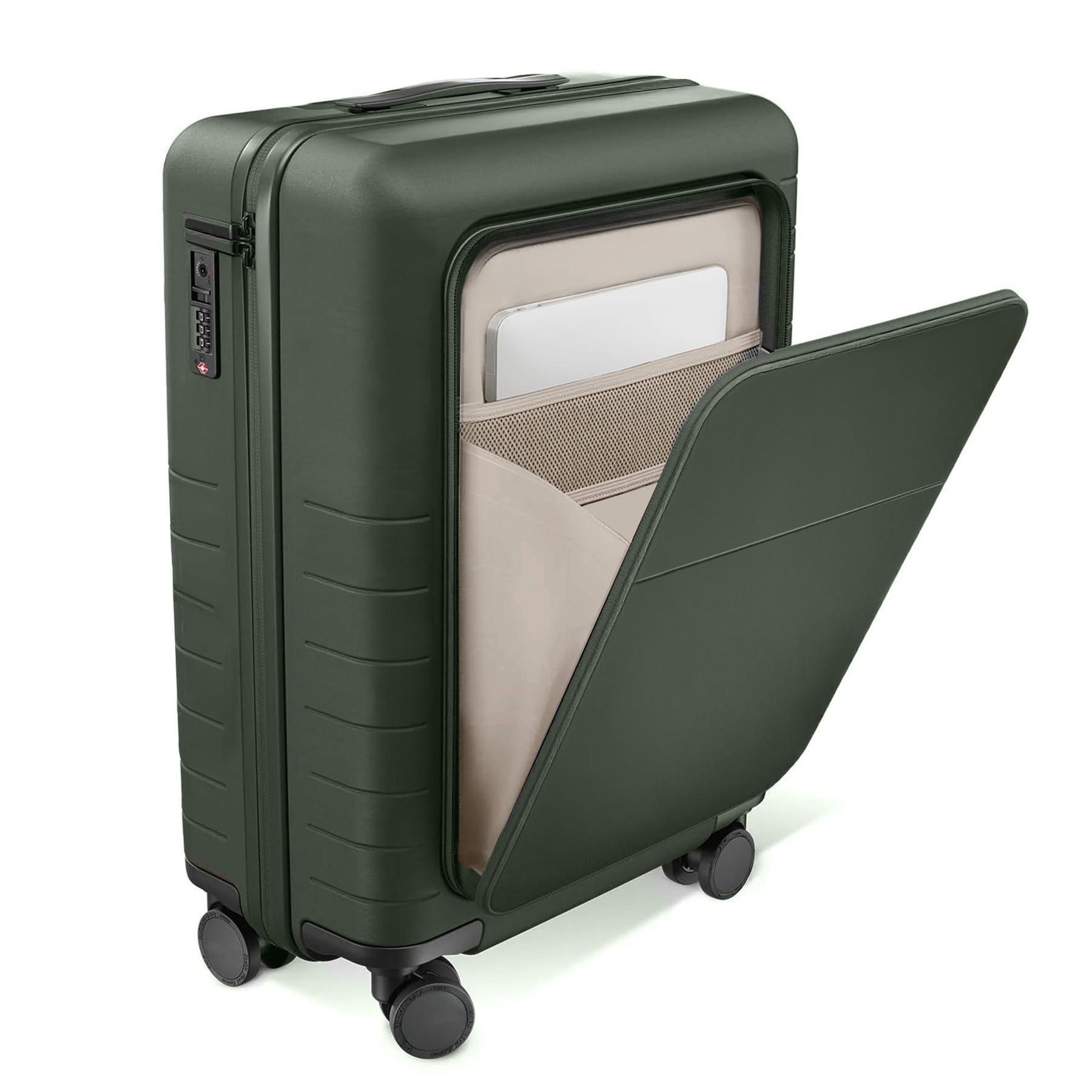 Handgepäck-Koffer Hartschale Ryker Hybrid mit Frontfach echtes Polycarbonat Bordgepäck Rollkoffer 55x40x20 cm Kabinen-Trolley TSA-Schloß 4 Rollen grün