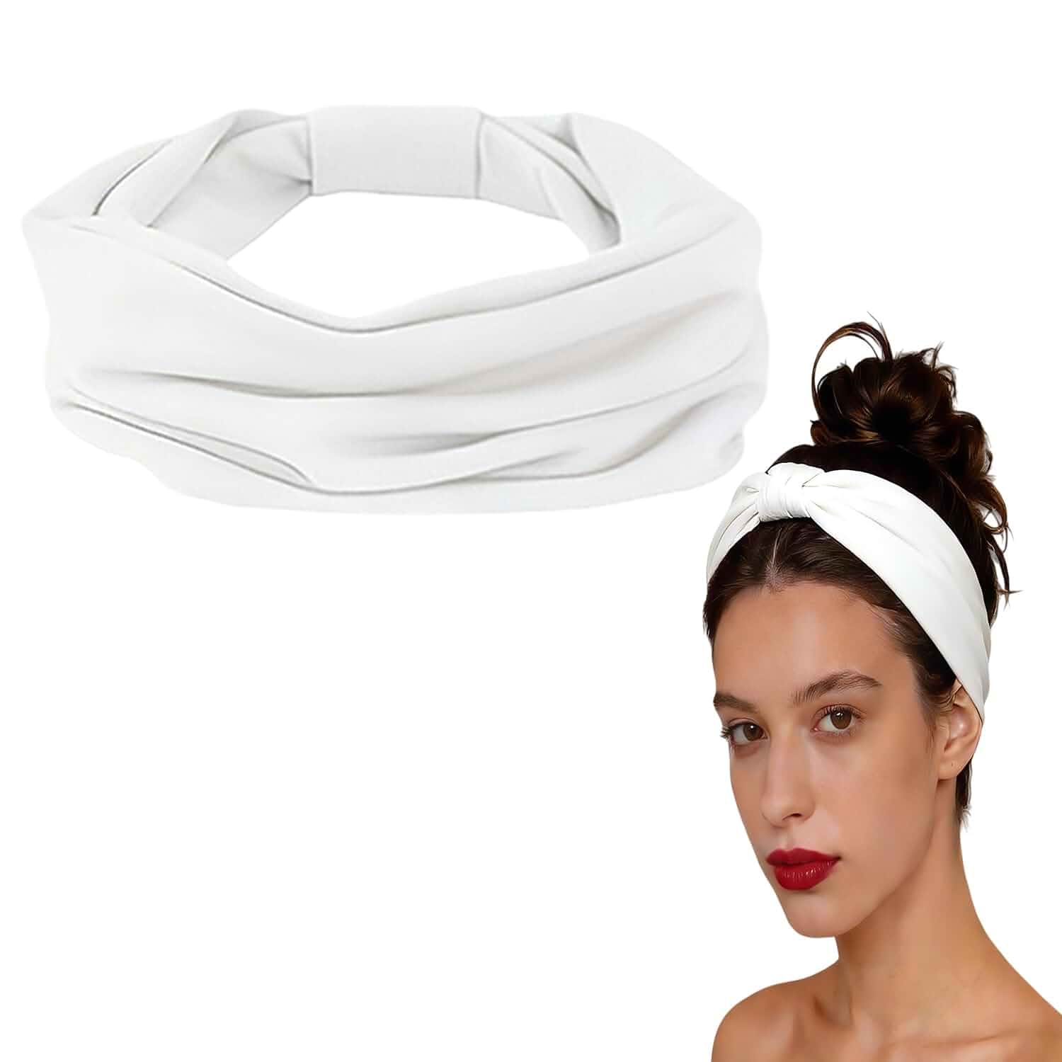 Headbands for Women White Thick Hair Bands Non Slip Wide Elastic Head Bands & Sports Stretchy Sweat Bands Large Knotted Soft Headband for Workout Running Washing Face Makeup Spa Fashion