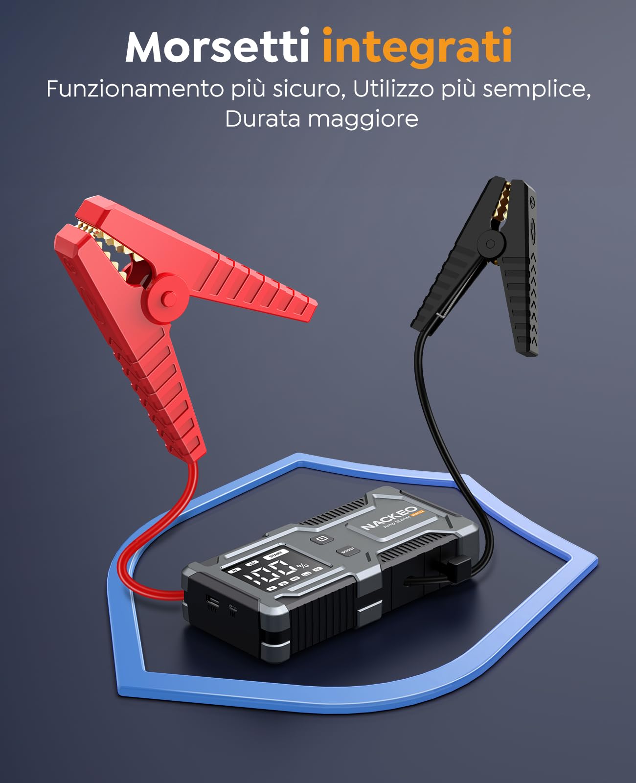 Avviatore Batteria Auto, 8000A Avviatore di Emergenza per Auto/Moto (9,0L Gas or 7,0L Diesel), Starter Batteria Portatile Jump Start con Cavi Integrati, Torcia LED, Lunga Autonomia, Ricarica Rapid