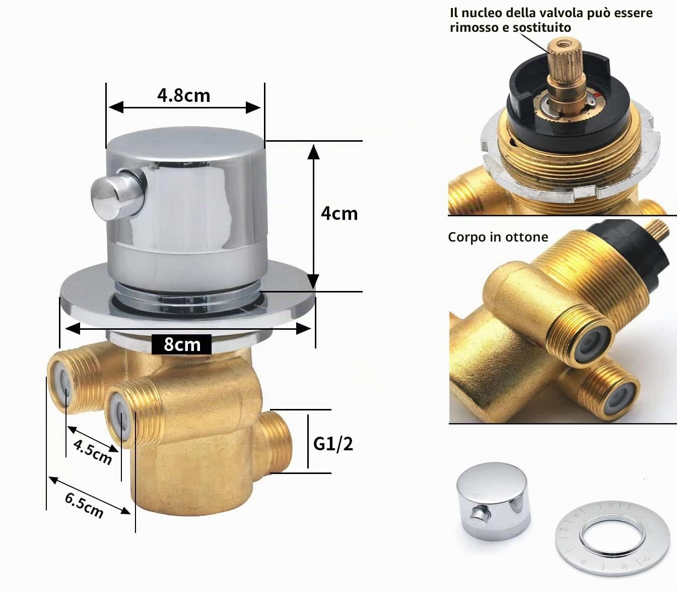 1 Via Miscelatore Termostatico Rubinetti Doccia, Miscelatore Murale in Ottone per Bagno Freddo e Caldo, Miscelatore Bagno per Doccia Cabina, G1/2"