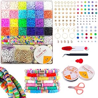56 Colors Clay Beads, 7000 Pcs Jewellery Making Kit  Includes Smiley Face Beads, Letter Beads & Bracelet String - Polymer Clay Beads for Bracelet Making Kit