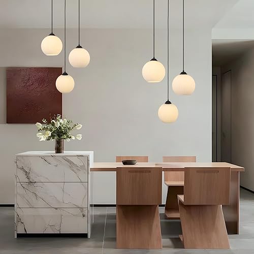 Miniatura 6 de Lámpara colgante de 3 luces de globo de color negro, lámpara colgante de cristal de leche, 3 lámparas colgantes para colgar en el techo, iluminación