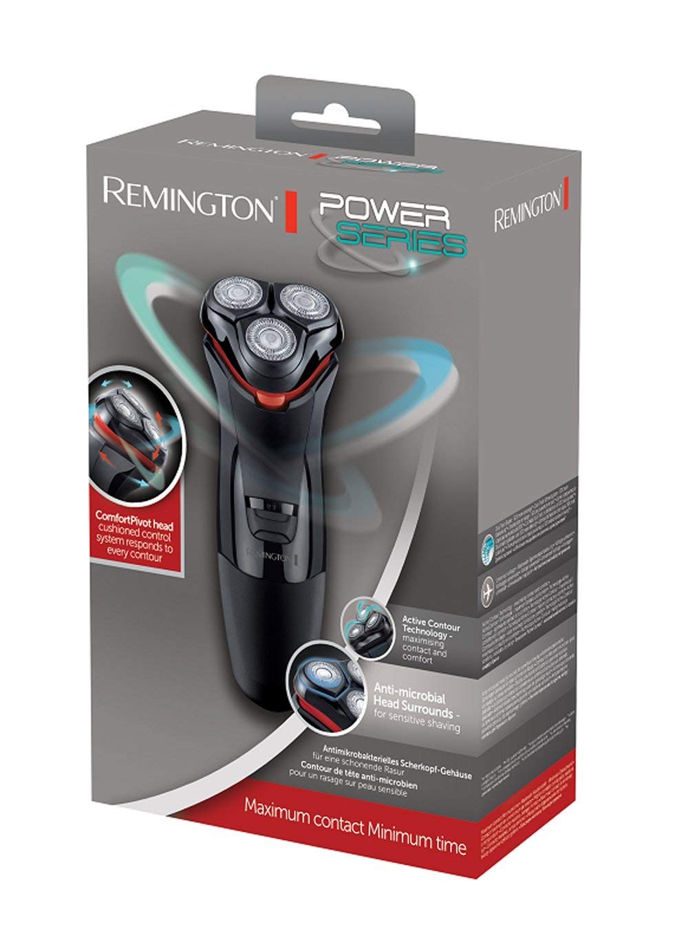 Remington Afeitadora Rotativa Power Series - Máquina de Afeitar con Cable, Cuchillas de Acero de Precisión, Cabezal Pivotante, Cortapatillas, Protector de Cabezal - PR1330